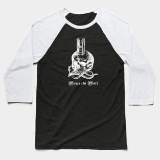 Memento Mori - Skull and Hourglass memento mori White on Black Baseball T-Shirt